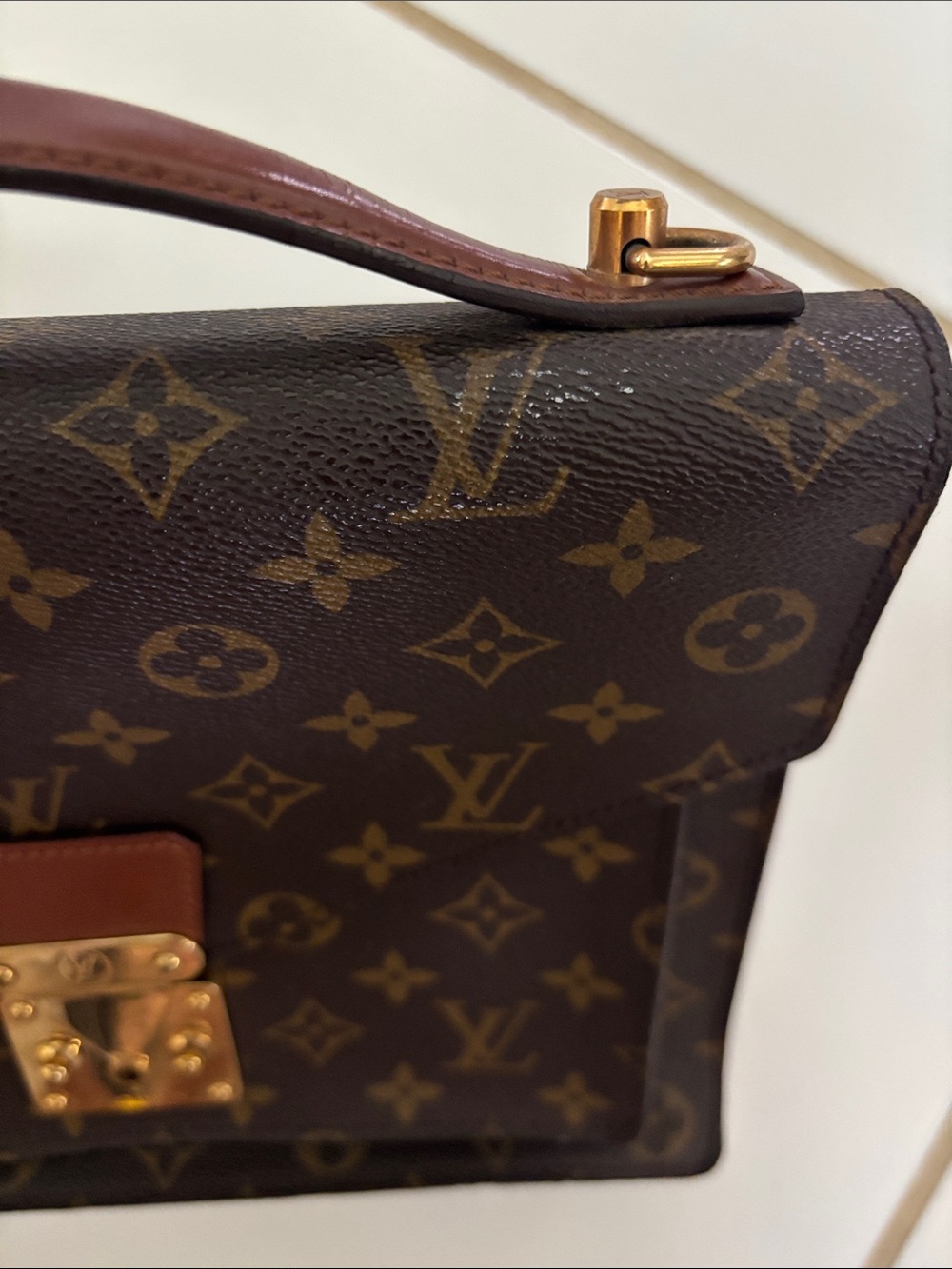Louis Vuitton Monceau 28 Monogram Canvas Satchel in Brown with Gold Hardware - Picture 17 of 17